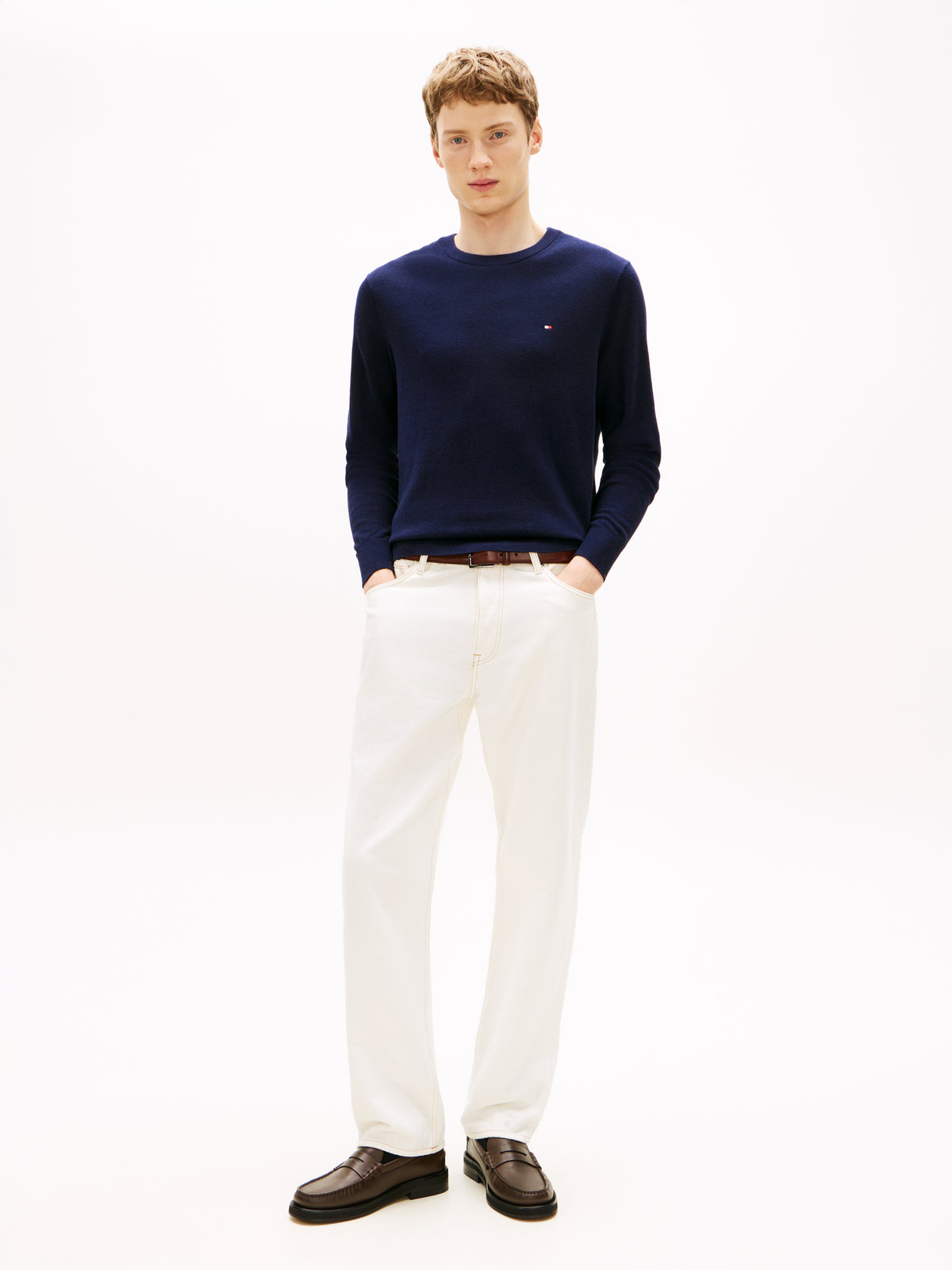 Cotton Cashmere Crew Neck Jumper Navy