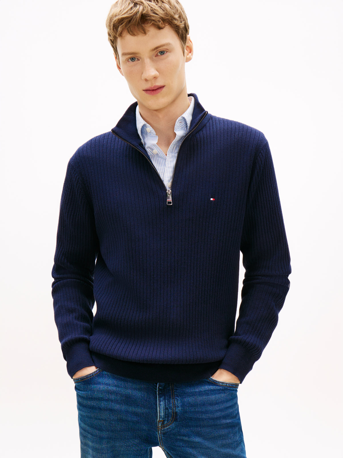 Quarter-Zip Jumper With Cashmere navy