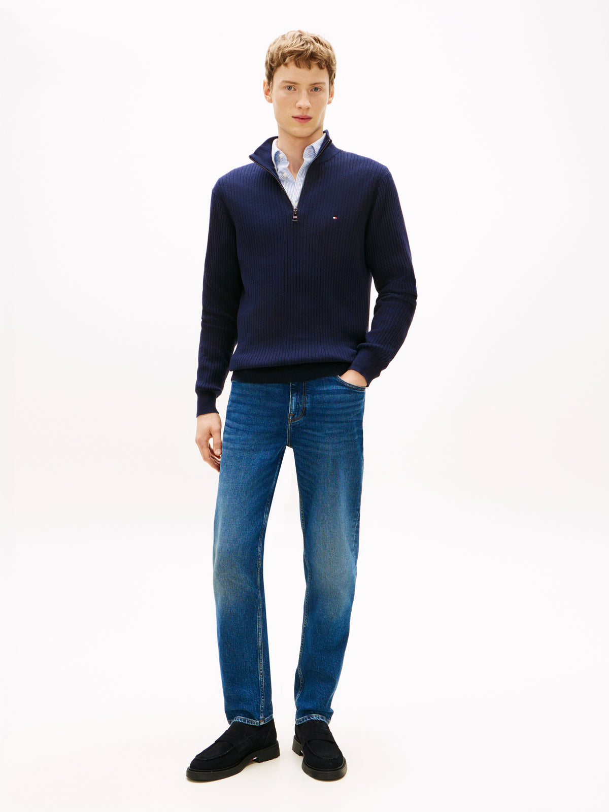 Quarter-Zip Jumper With Cashmere navy