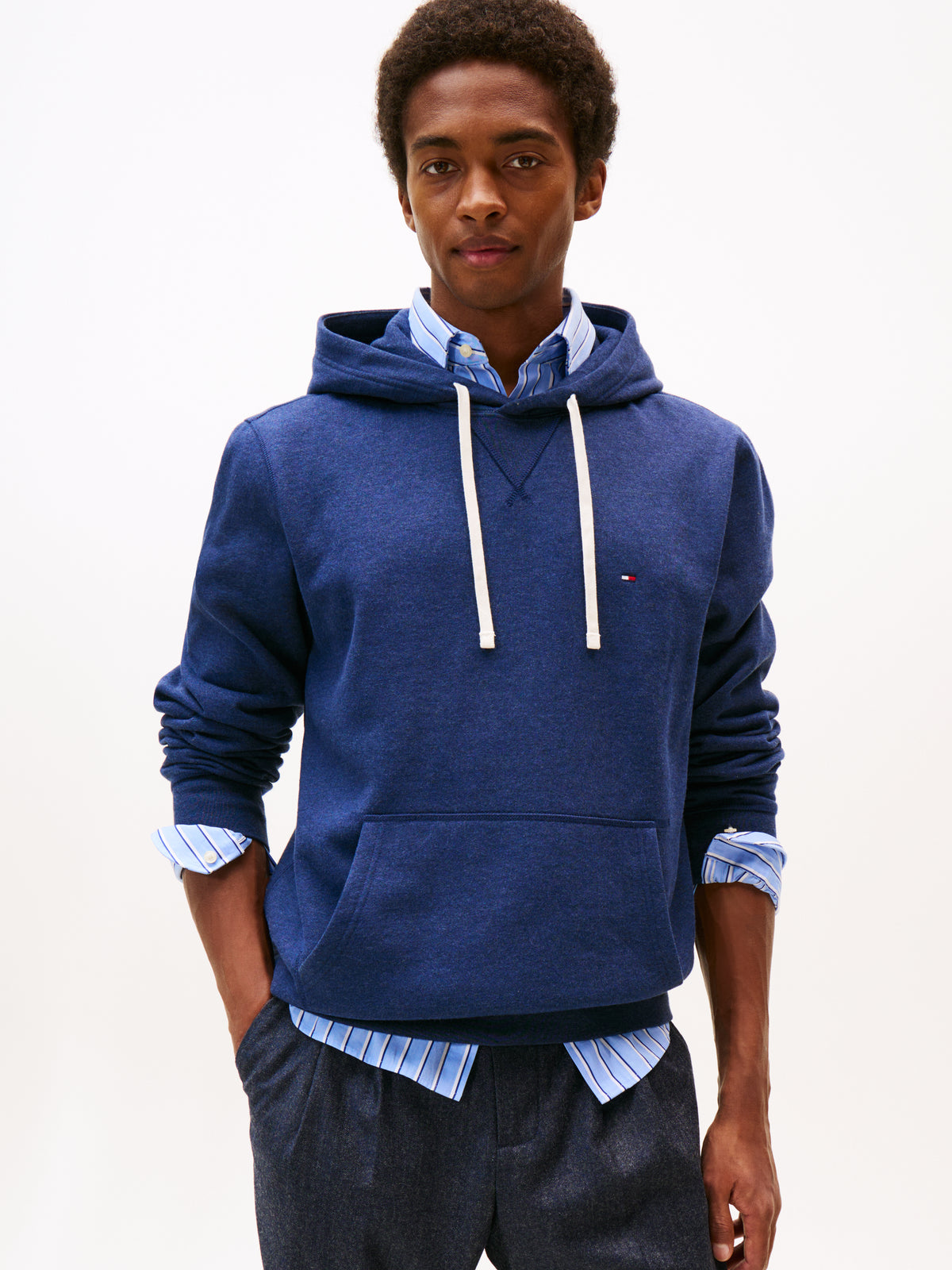 Flag Embroidery Fleece Hoody Blue