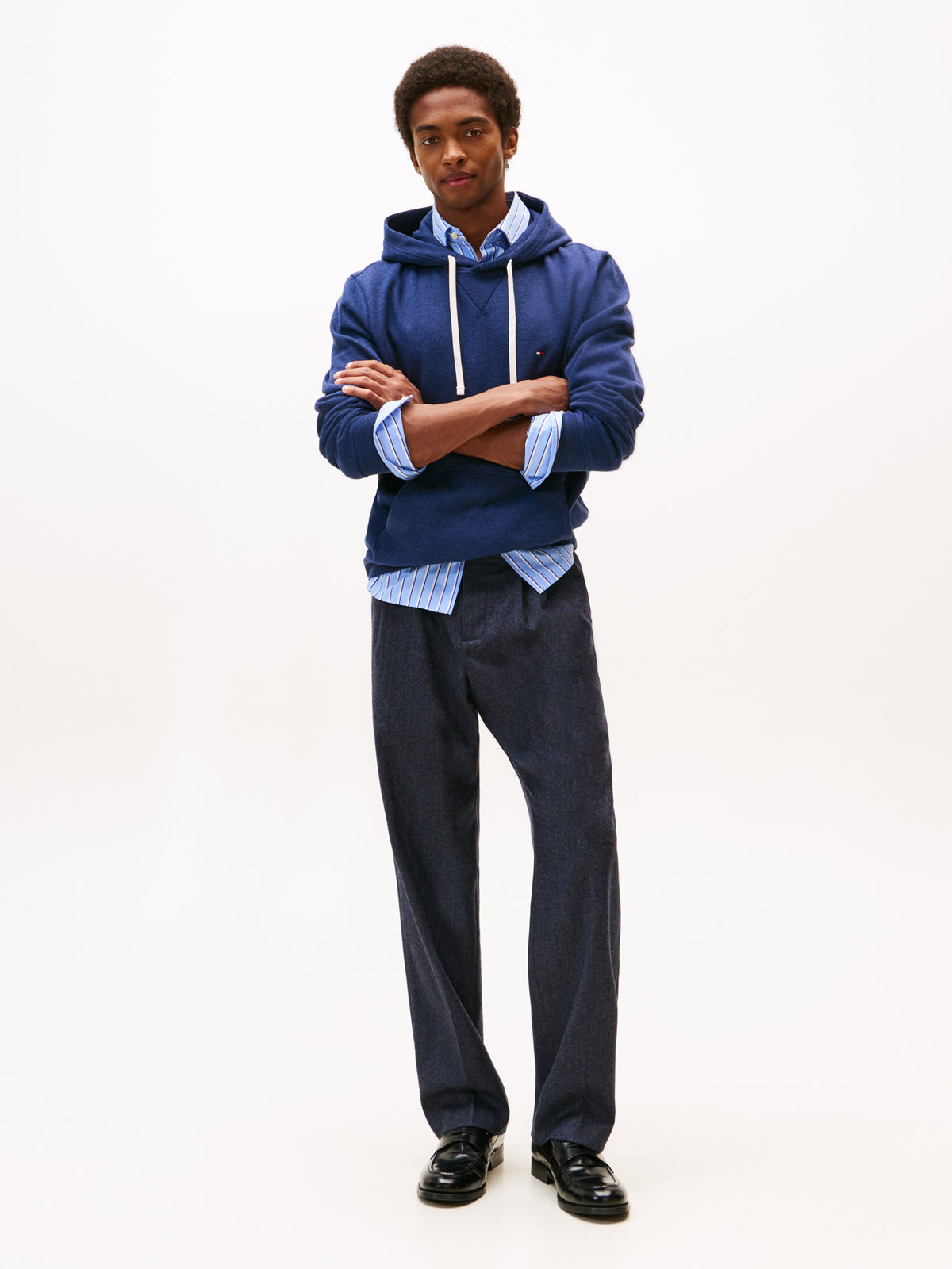 Flag Embroidery Fleece Hoody Blue