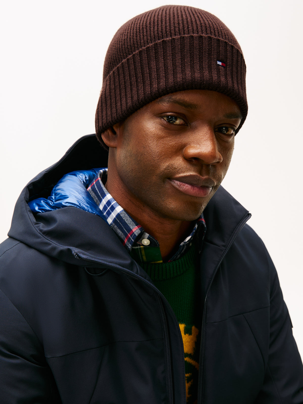 Hilfiger Flag Embroidery Beanie With Cashmere  Brown