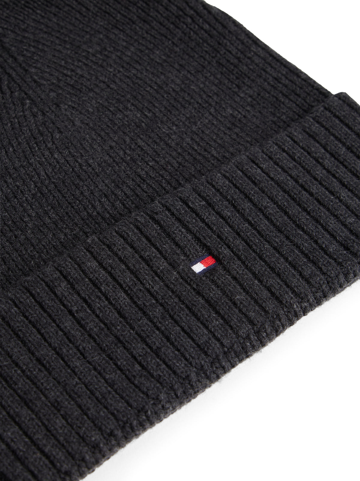 Hilfiger Flag Embroidery Cashmere Beanie Charcoal Gray