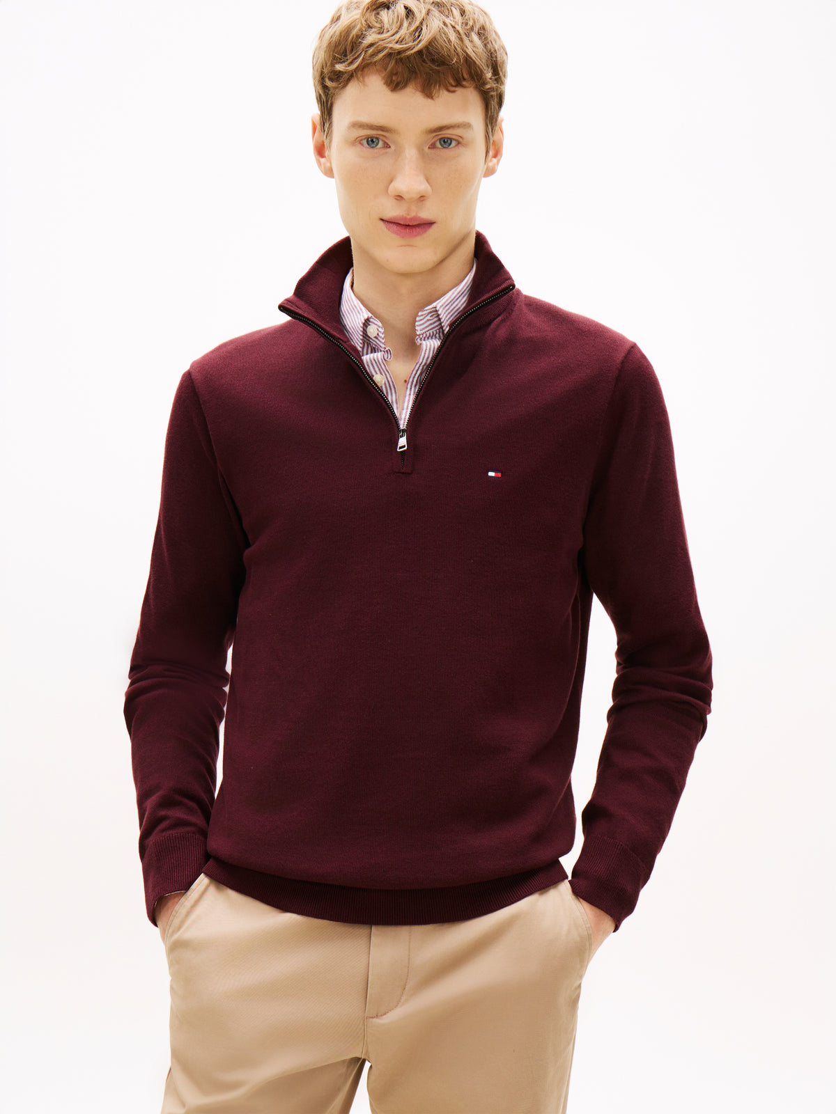 Quarter-Zip Mock Neck Jumper Deep Burgundy