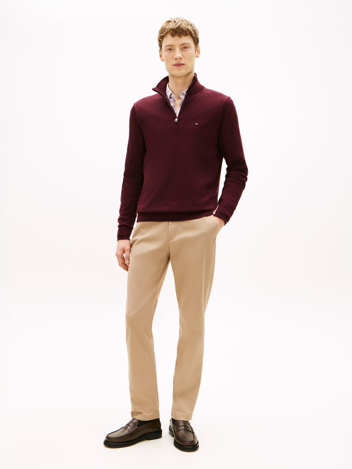 Quarter-Zip Mock Neck Jumper Deep Burgundy
