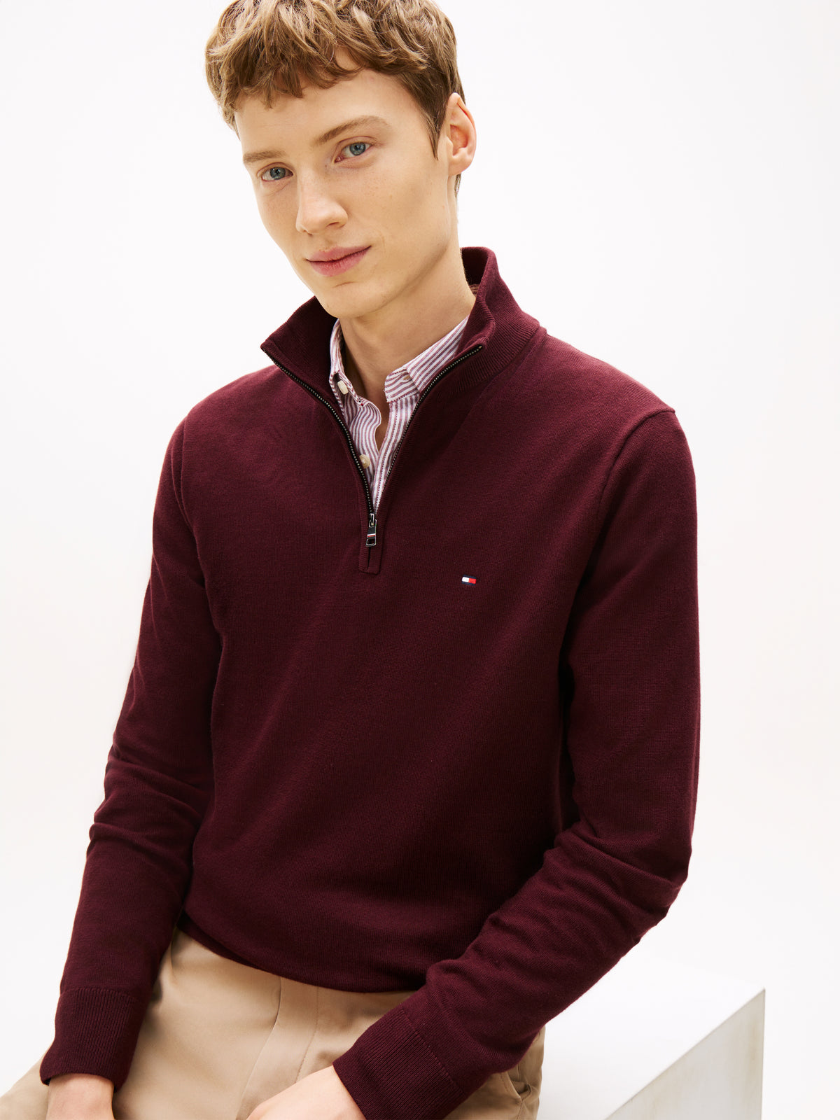 Quarter-Zip Mock Neck Jumper Deep Burgundy