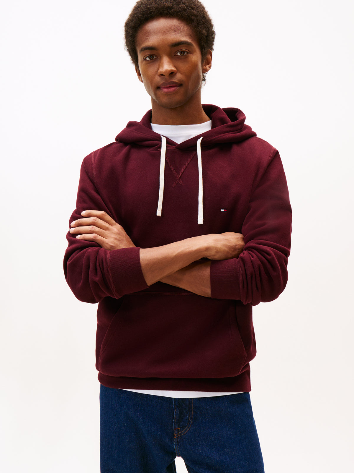 Flag Embroidery Fleece Hoody Deep Burgundy