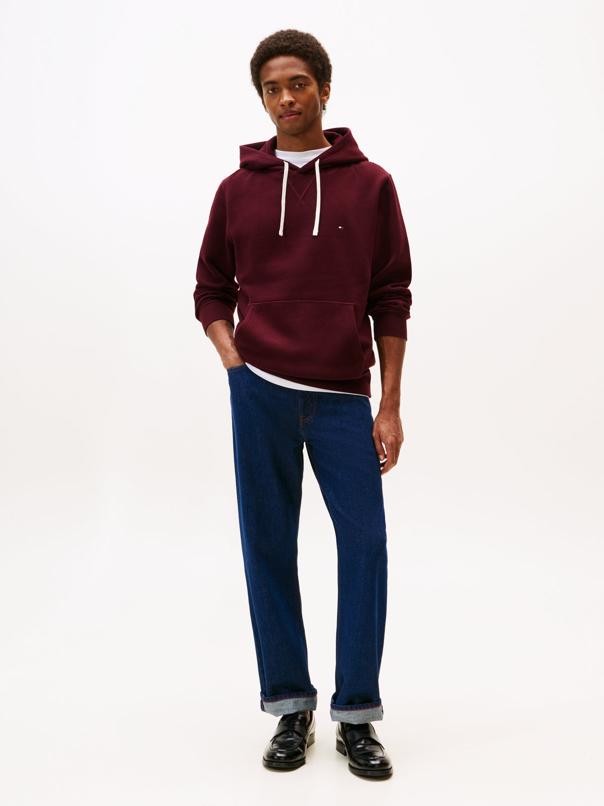 Flag Embroidery Fleece Hoody Deep Burgundy