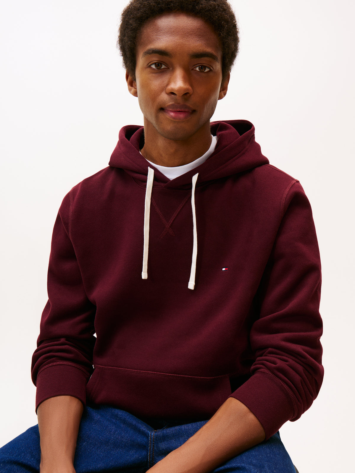 Flag Embroidery Fleece Hoody Deep Burgundy