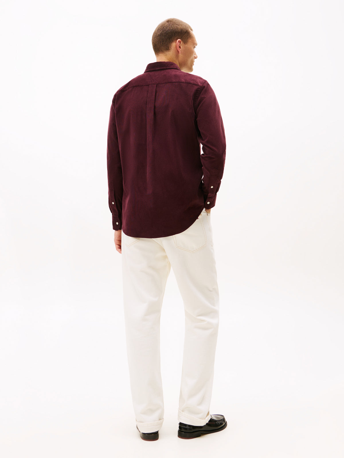 Long Sleeve Regular Fit Flag Embroidery Corduroy Shirt Deep Burgundy
