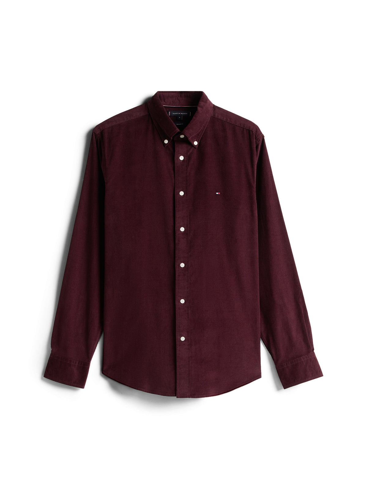 Long Sleeve Regular Fit Flag Embroidery Corduroy Shirt Deep Burgundy