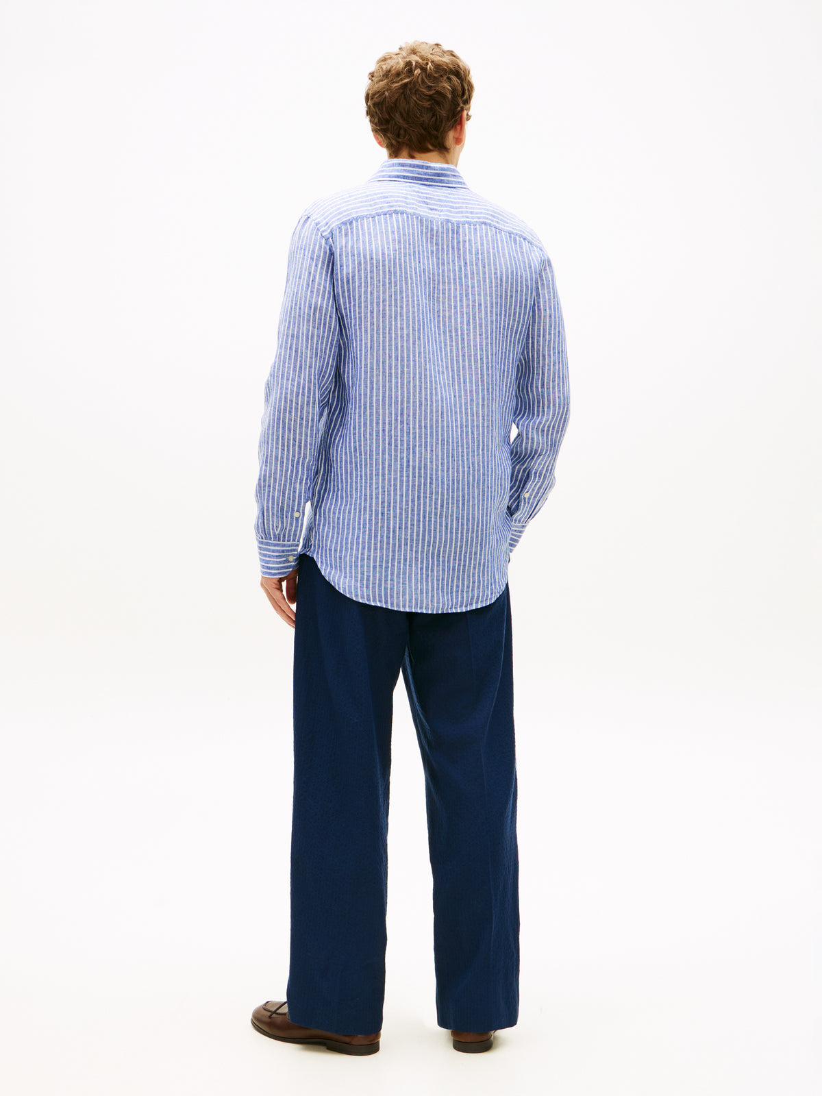 Tommy Hilfiger Regular Fit Bengal Stripe Pure Linen Shirt – Blue/White