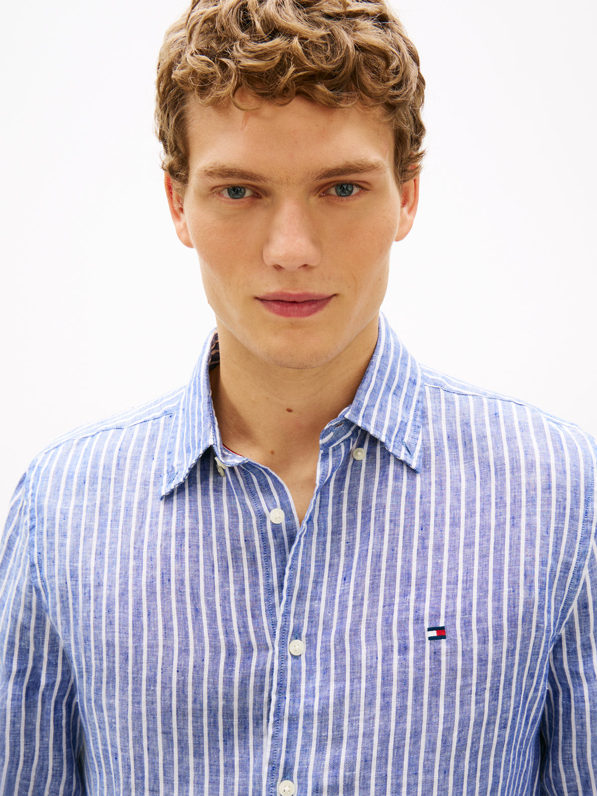 Tommy Hilfiger Regular Fit Bengal Stripe Pure Linen Shirt – Blue/White