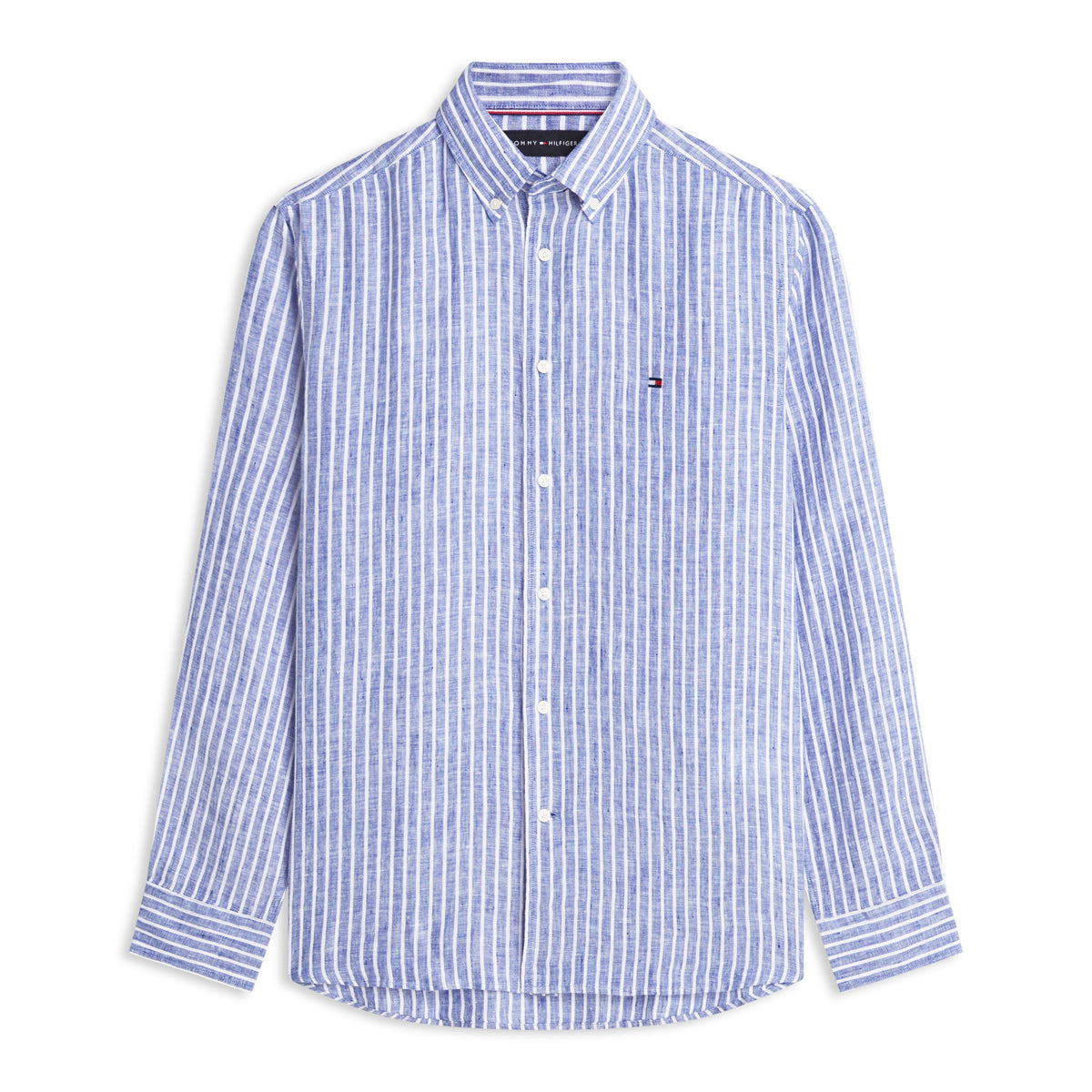 Tommy Hilfiger Regular Fit Bengal Stripe Pure Linen Shirt – Blue/White