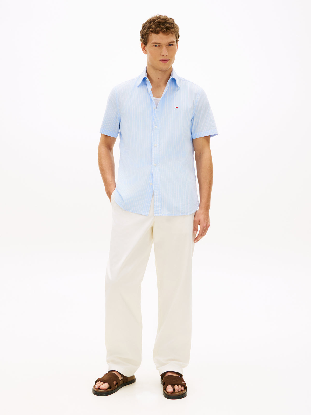 Tommy Hilfiger TH Flex Regular Fit Short Sleeve Shirt – Blue Stripe