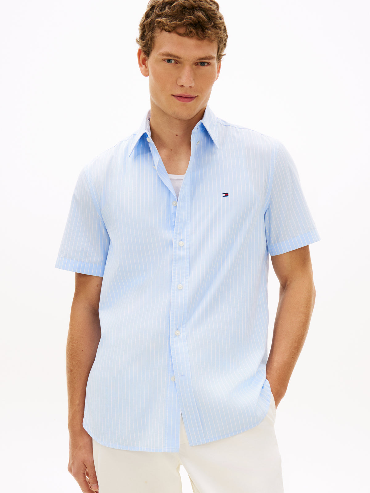Tommy Hilfiger TH Flex Regular Fit Short Sleeve Shirt – Blue Stripe