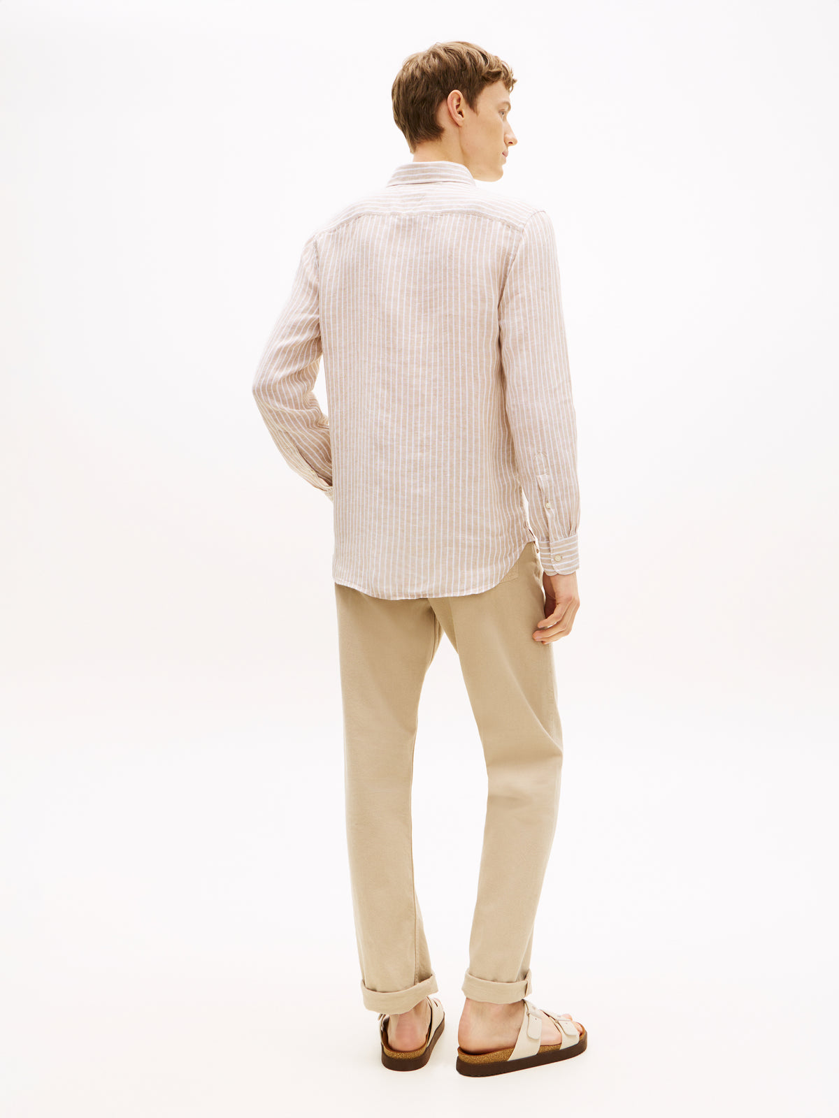 Tommy Hilfiger Regular Fit Bengal Stripe Pure Linen Shirt – Beige/White
