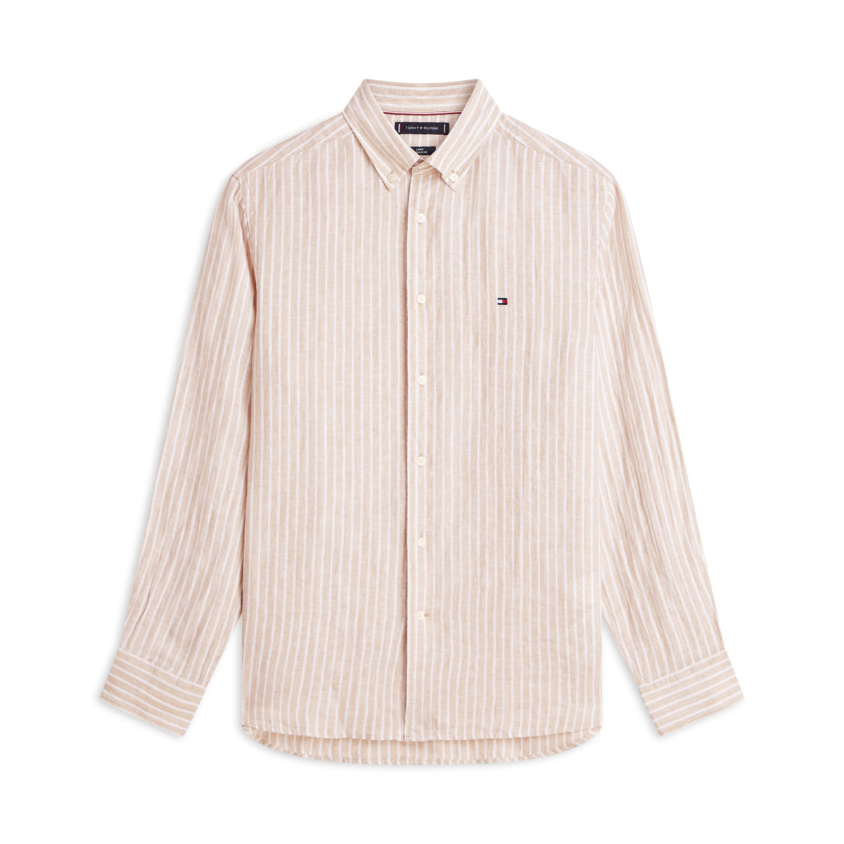 Tommy Hilfiger Regular Fit Bengal Stripe Pure Linen Shirt – Beige/White