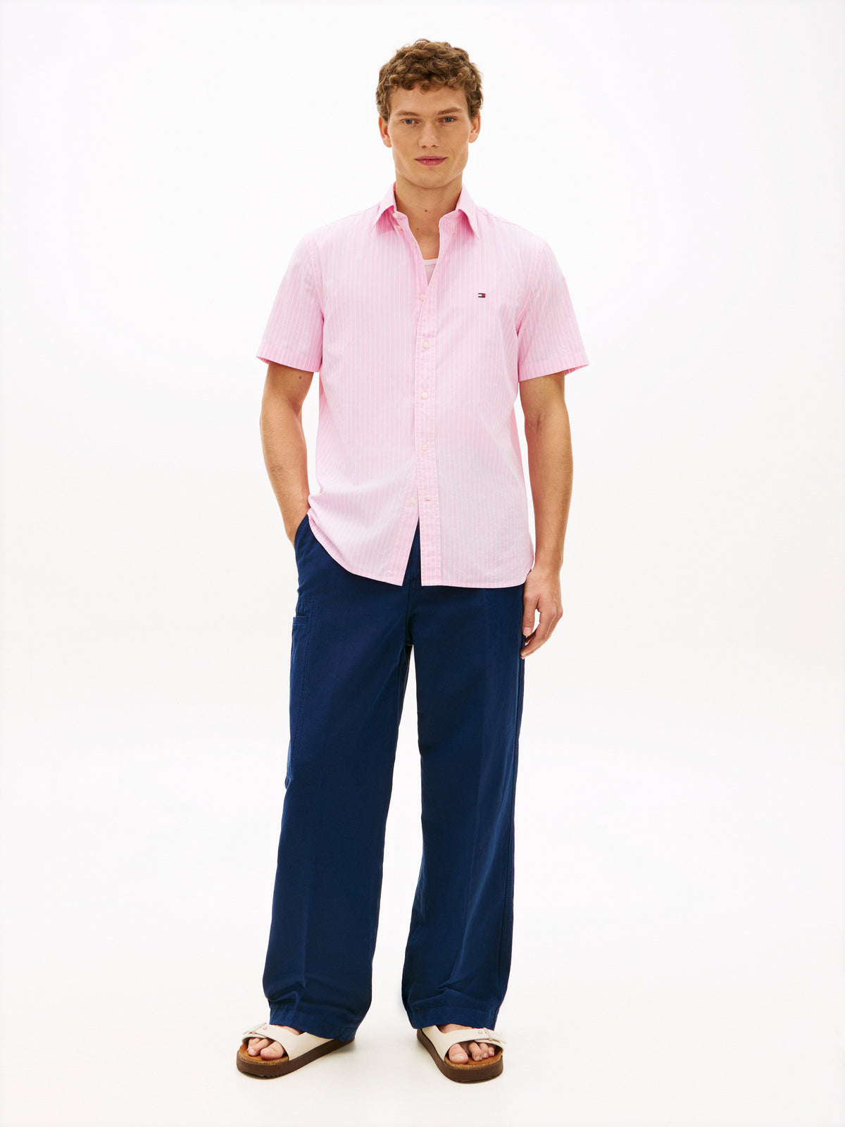 Tommy Hilfiger TH Flex Regular Fit Short Sleeve Shirt – Pink Stripe