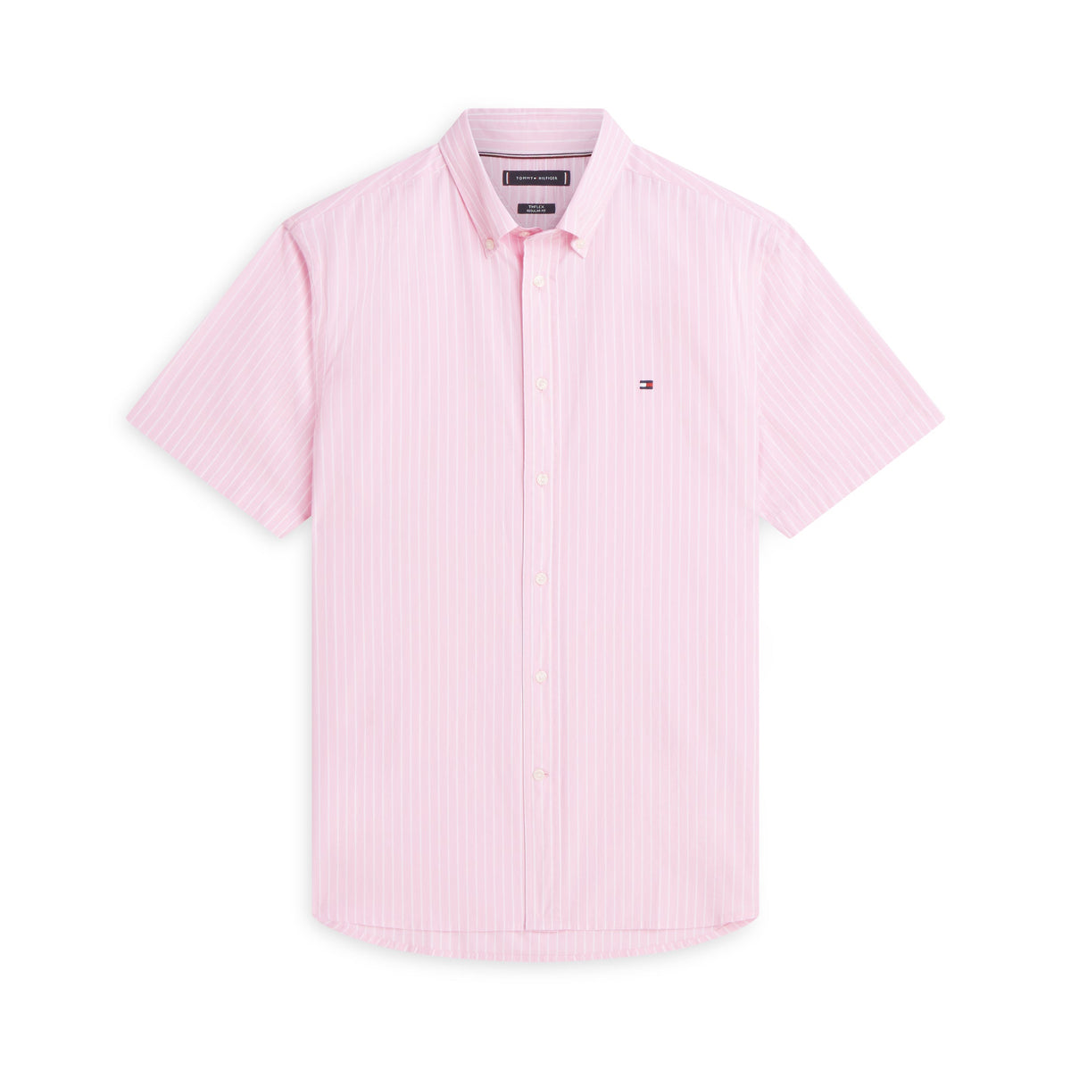 Tommy Hilfiger TH Flex Regular Fit Short Sleeve Shirt – Pink Stripe