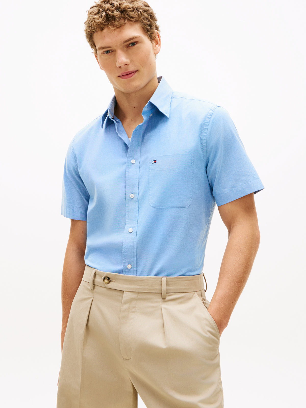 Tommy Hilfiger Regular Fit Lightweight Short Sleeve Oxford Shirt – Light Blue