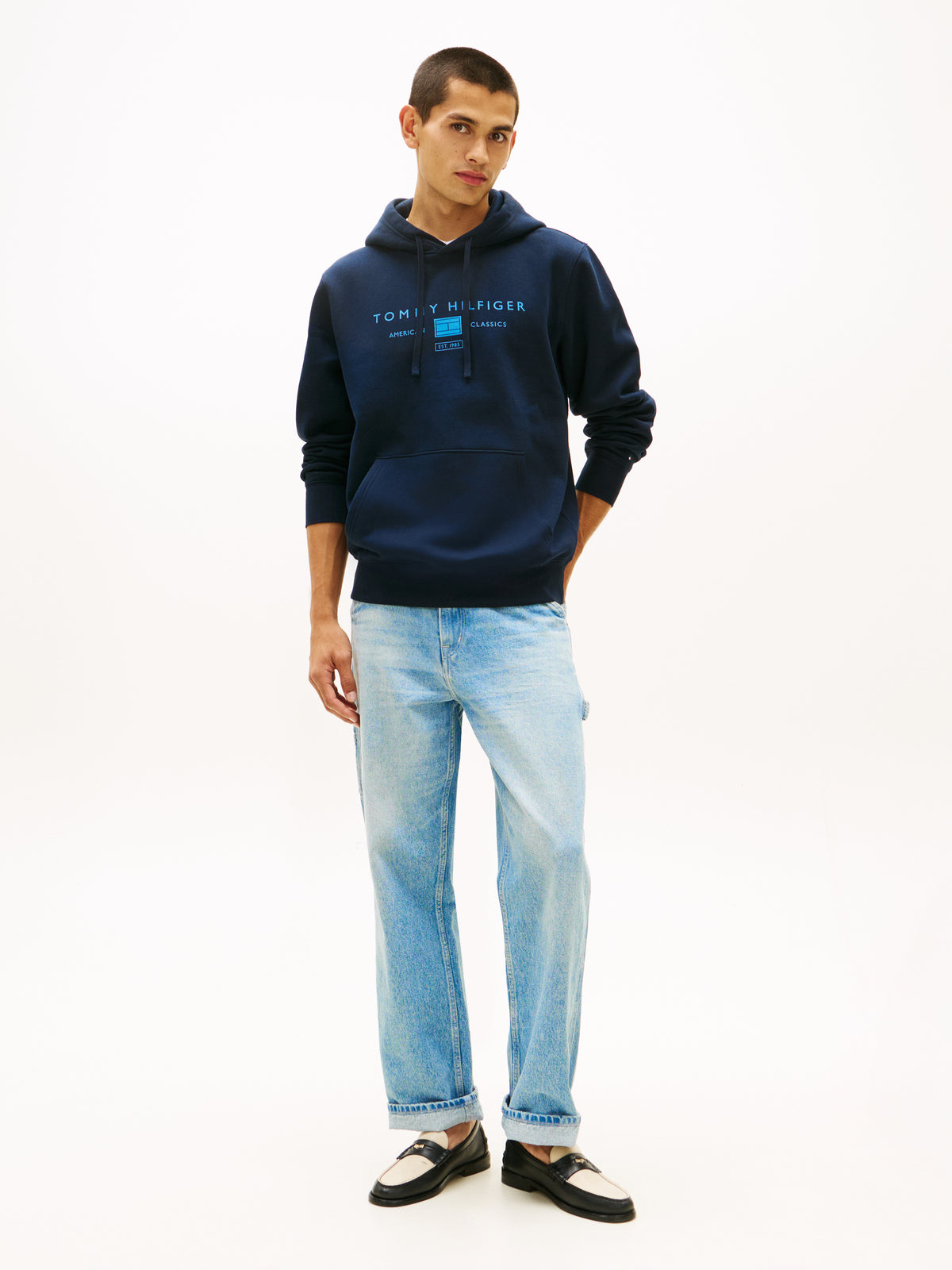 Tommy Hilfiger Logo Terry Drawstring Hoody – Navy