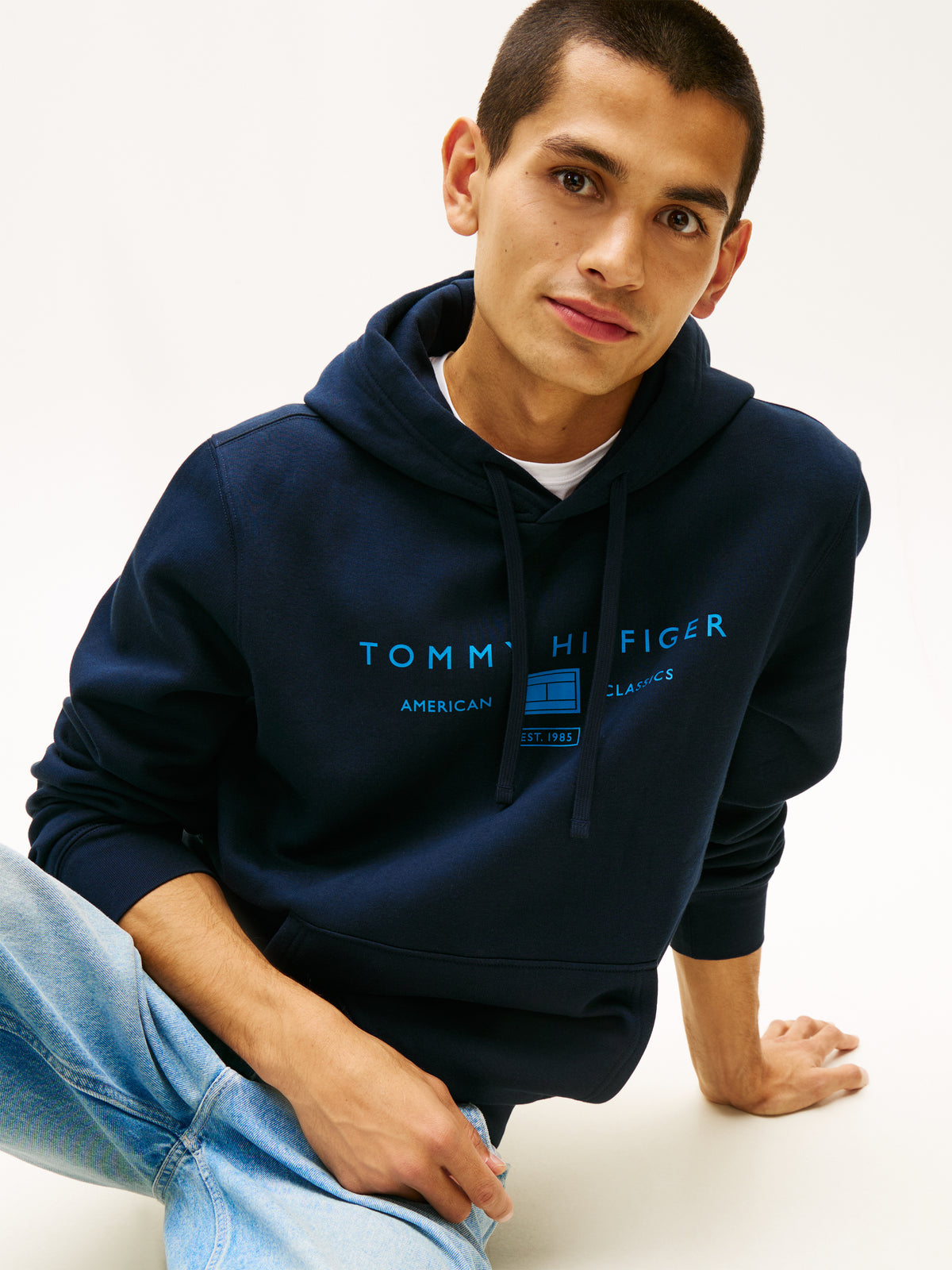 Tommy Hilfiger Logo Terry Drawstring Hoody – Navy