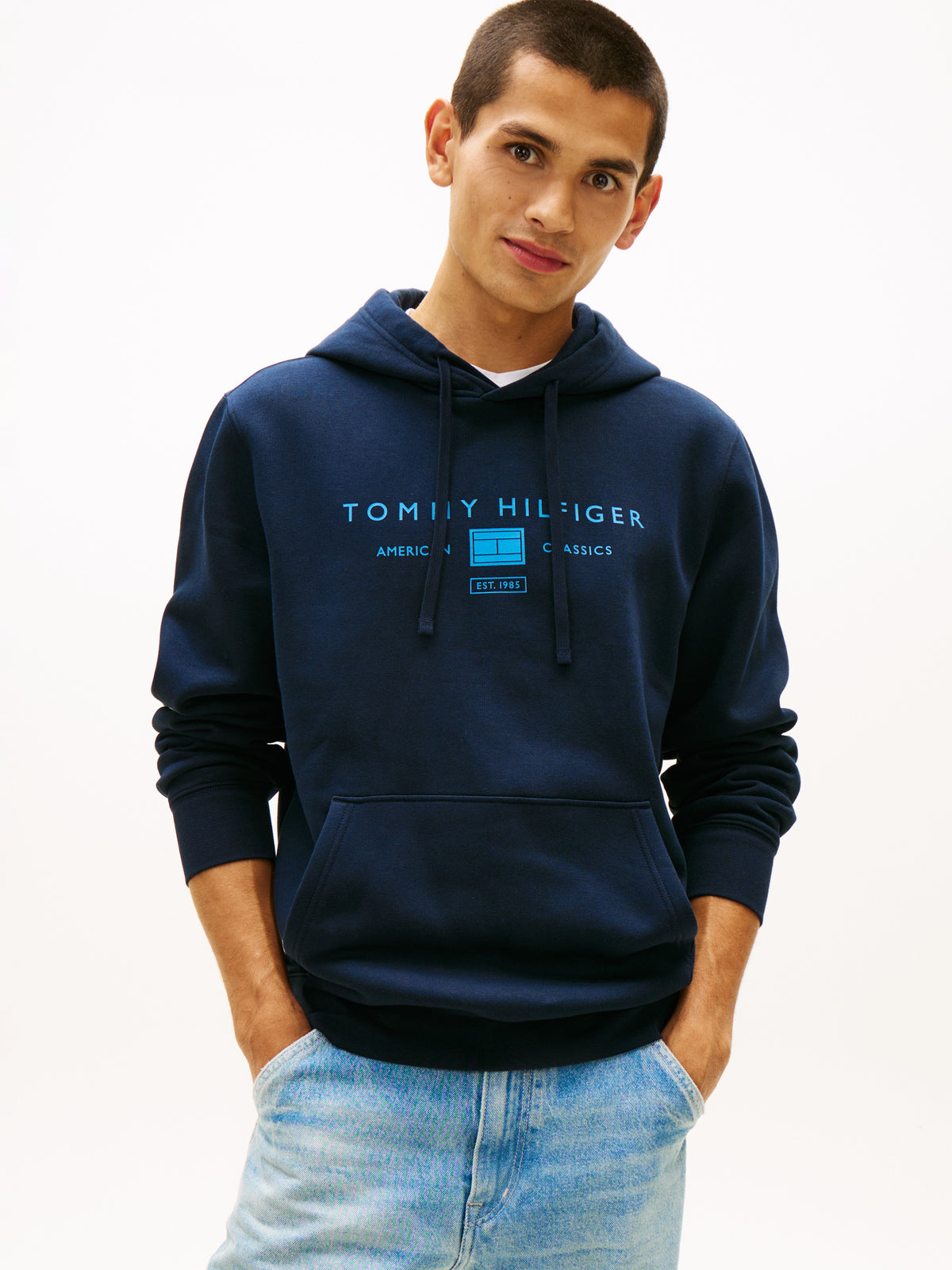 Tommy Hilfiger Logo Terry Drawstring Hoody – Navy