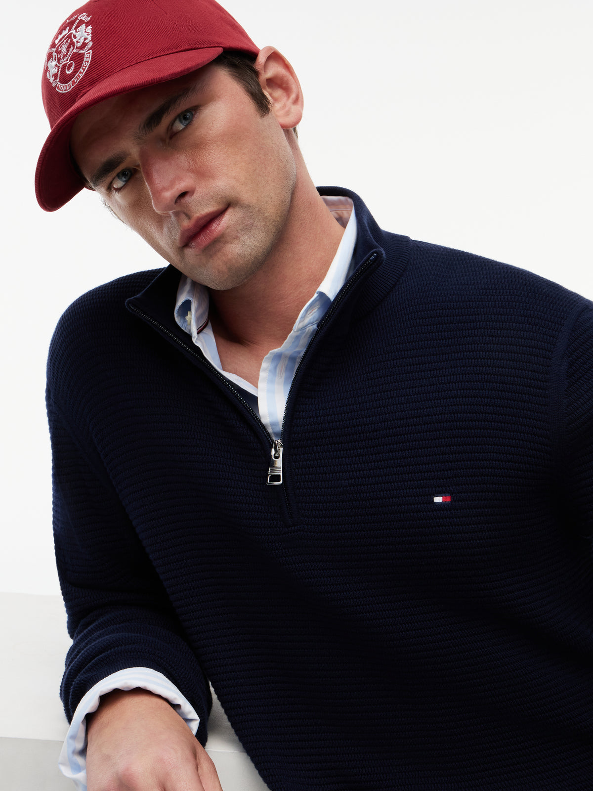 Tommy Hilfiger Textured Half-Zip Mock Neck Jumper