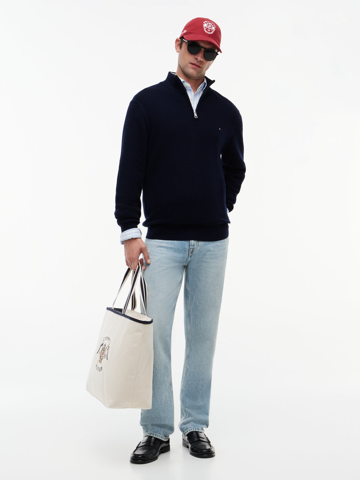 Tommy Hilfiger Textured Half-Zip Mock Neck Jumper