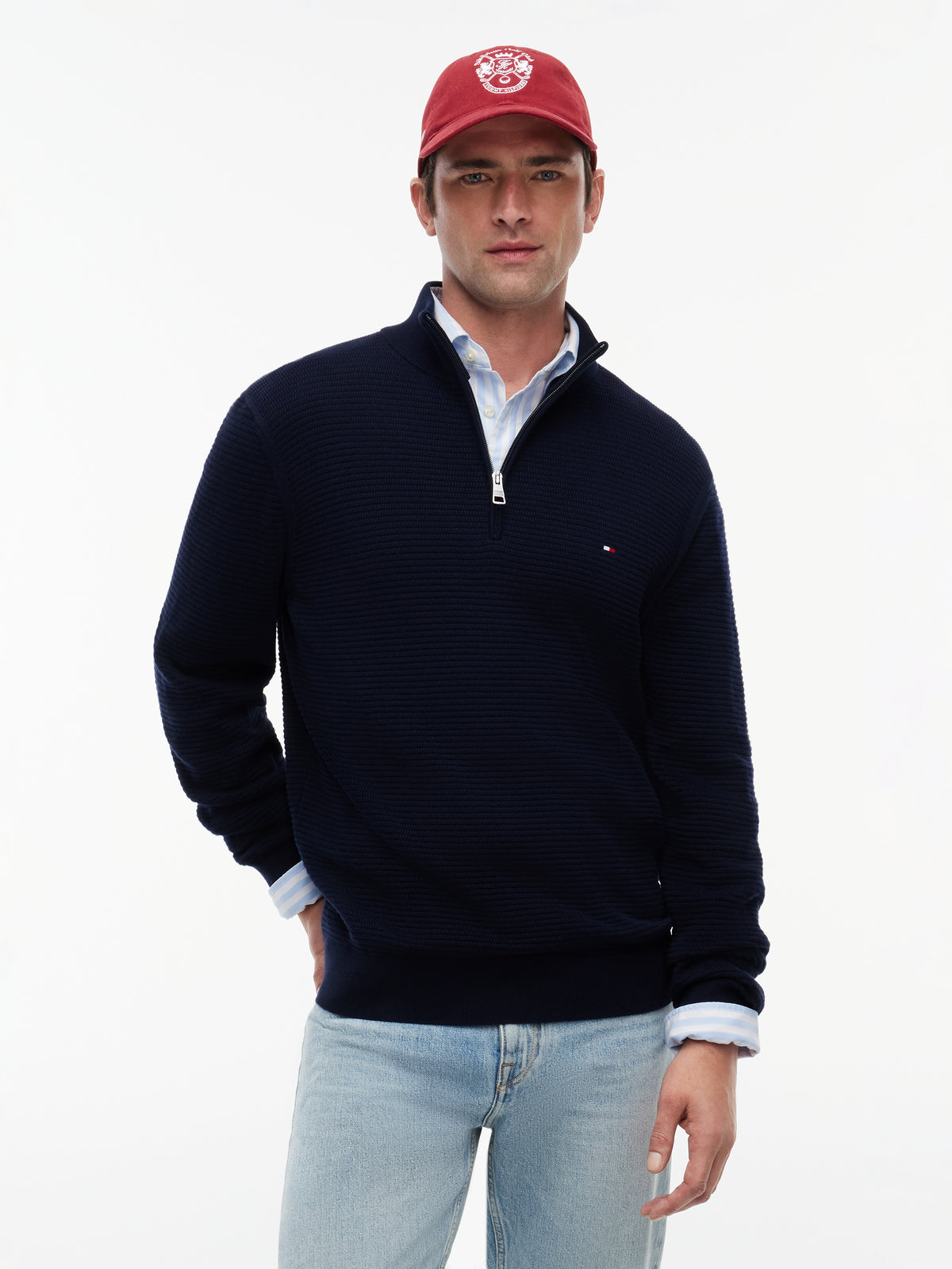 Tommy Hilfiger Textured Half-Zip Mock Neck Jumper