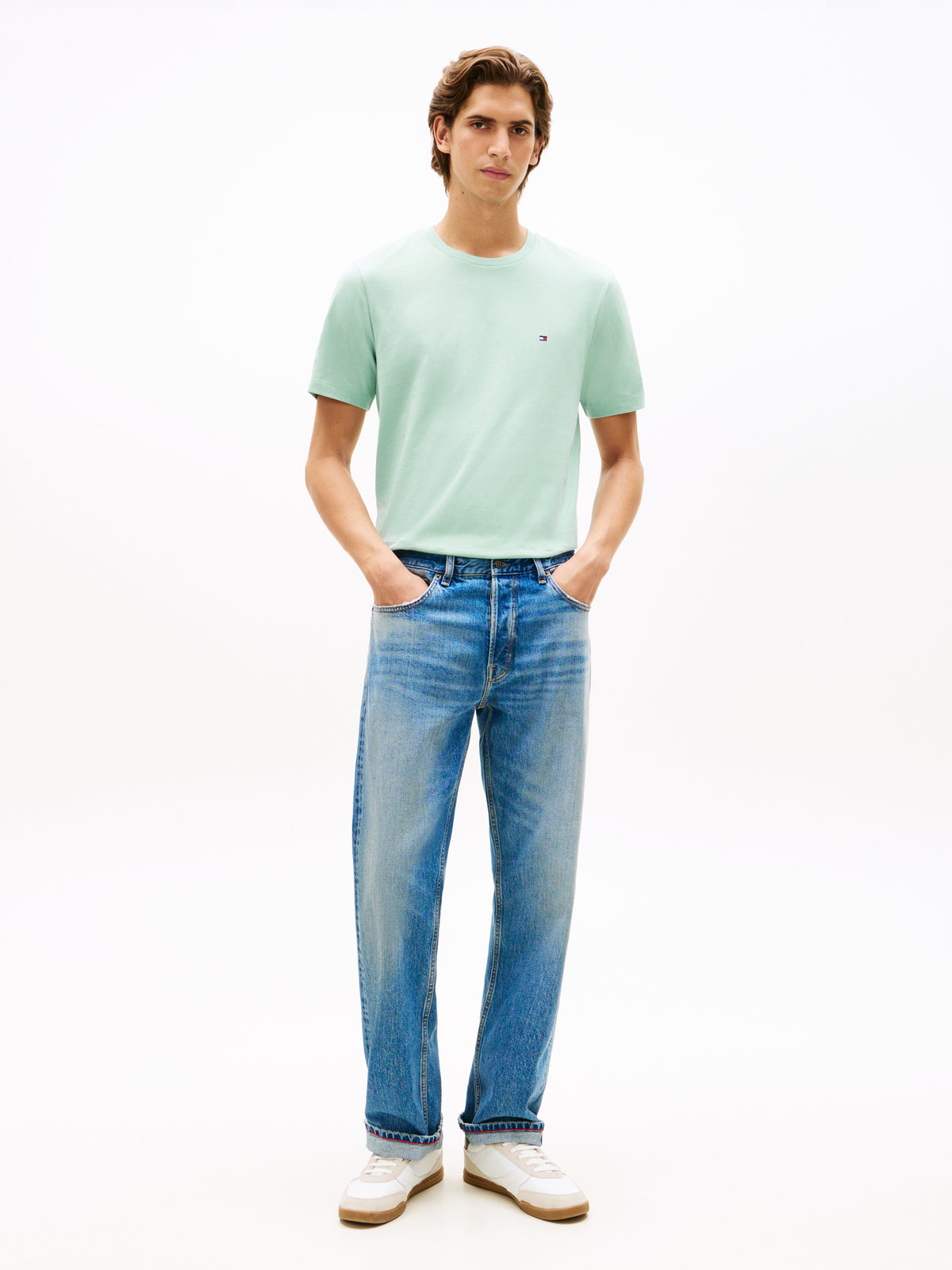 Tommy Hilfiger Flag Embroidery Crew Neck T-Shirt – Mint Green
