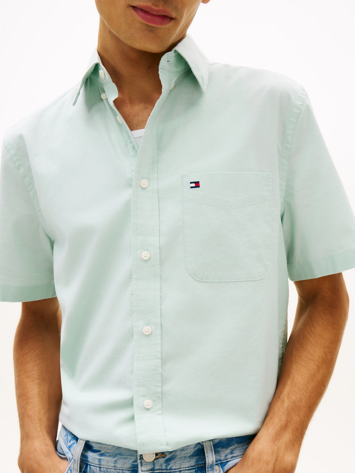 Tommy Hilfiger Regular Fit Lightweight Short Sleeve Oxford Shirt – Mint