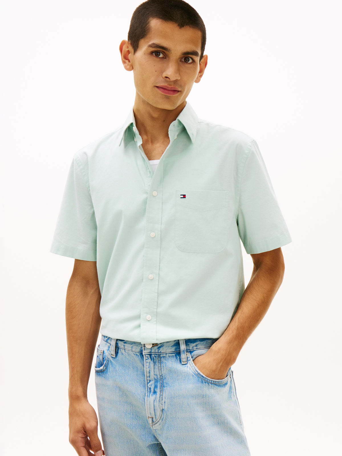Tommy Hilfiger Regular Fit Lightweight Short Sleeve Oxford Shirt – Mint