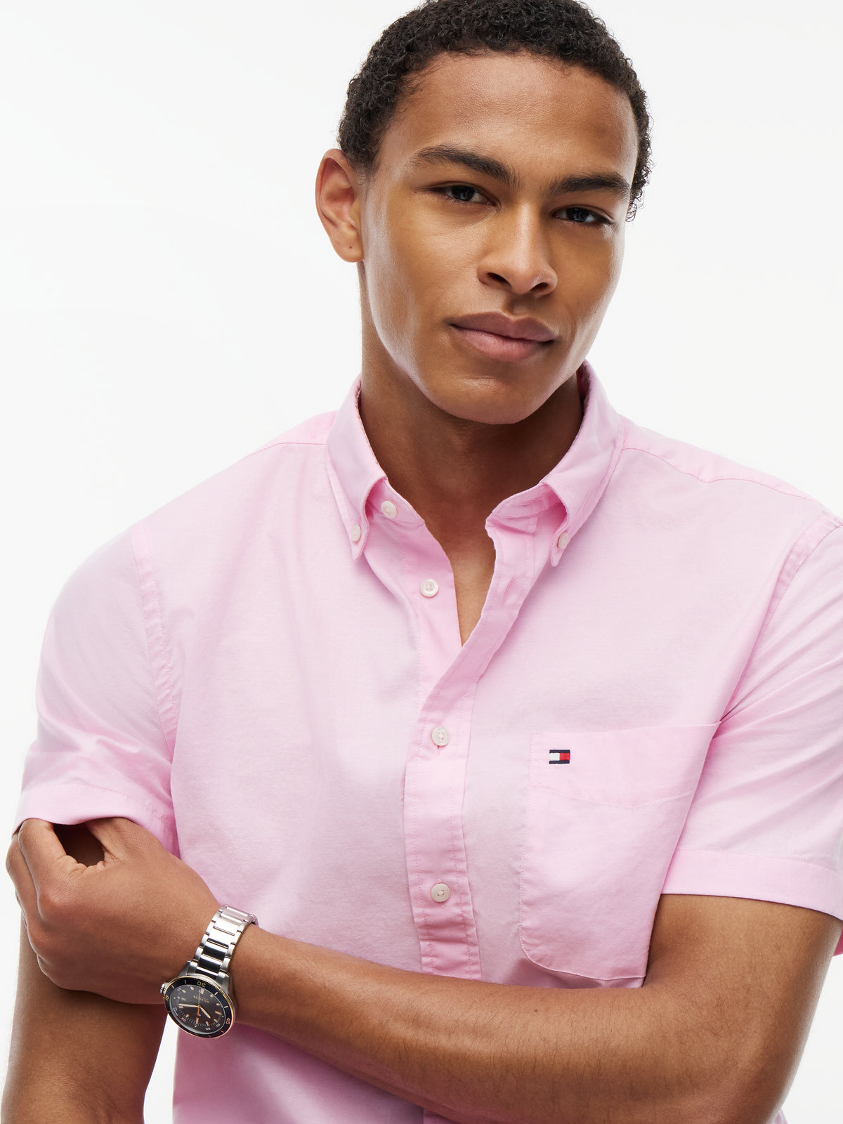 Tommy Hilfiger Regular Fit Lightweight Short Sleeve Oxford Shirt – Pink