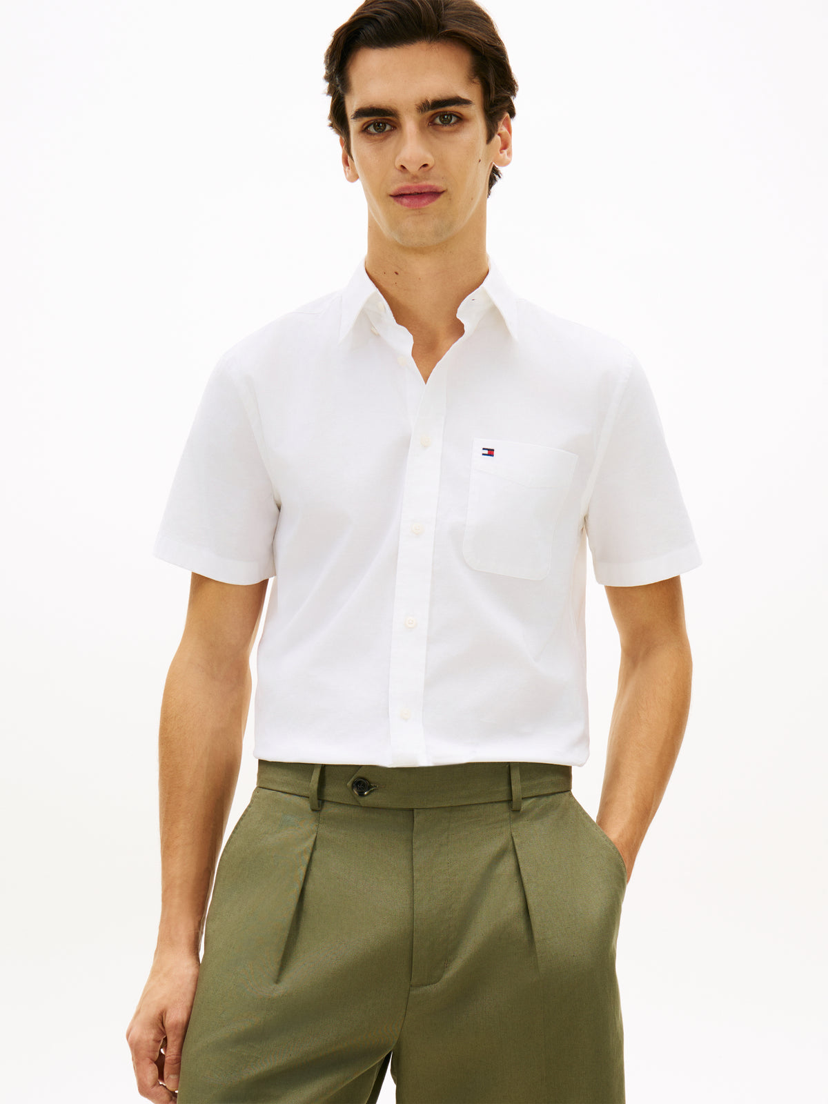 Tommy Hilfiger Regular Fit Lightweight Short Sleeve Oxford Shirt – White