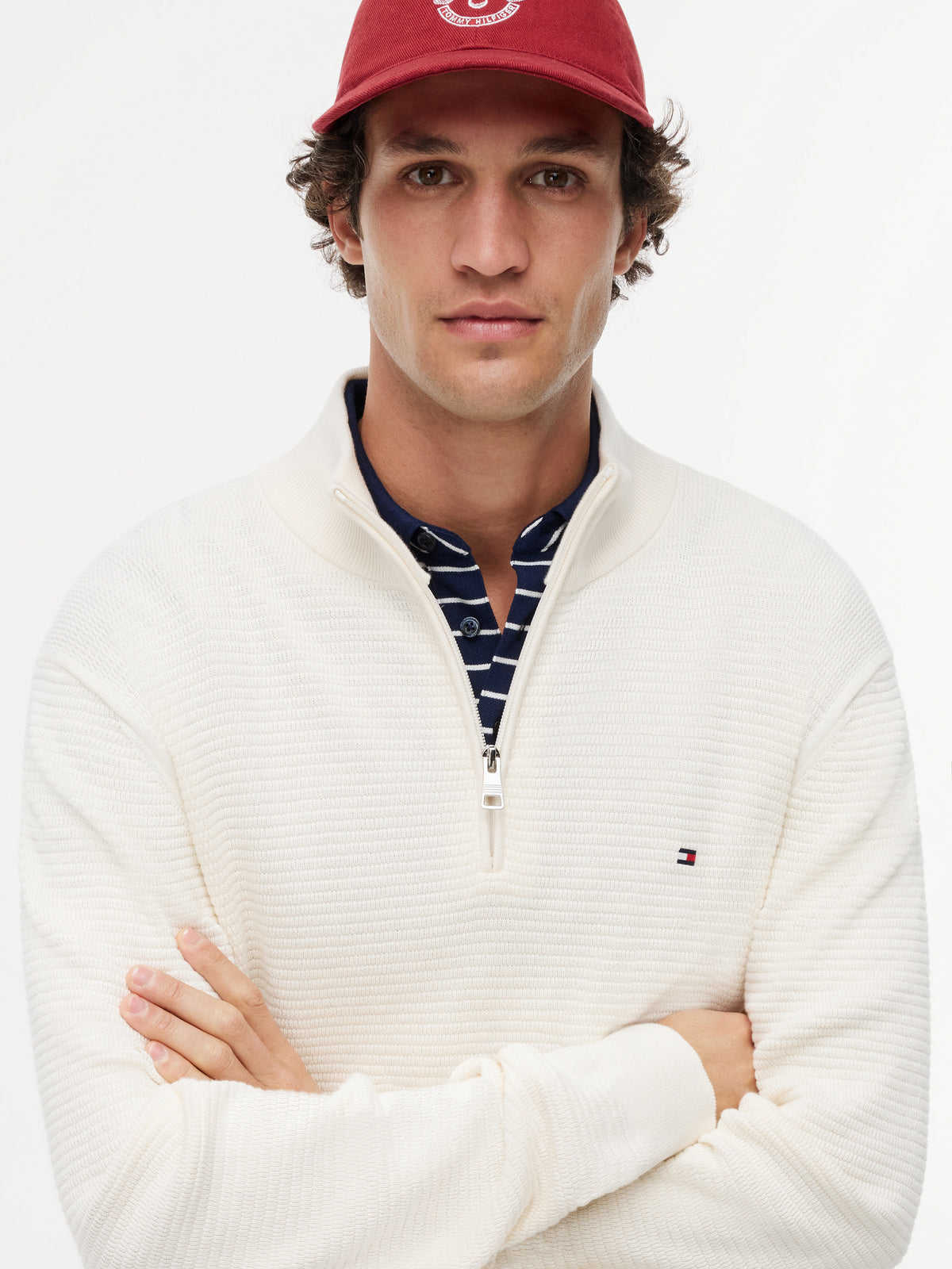 Tommy Hilfiger Seasonal Structure Zip Mock – Ecru