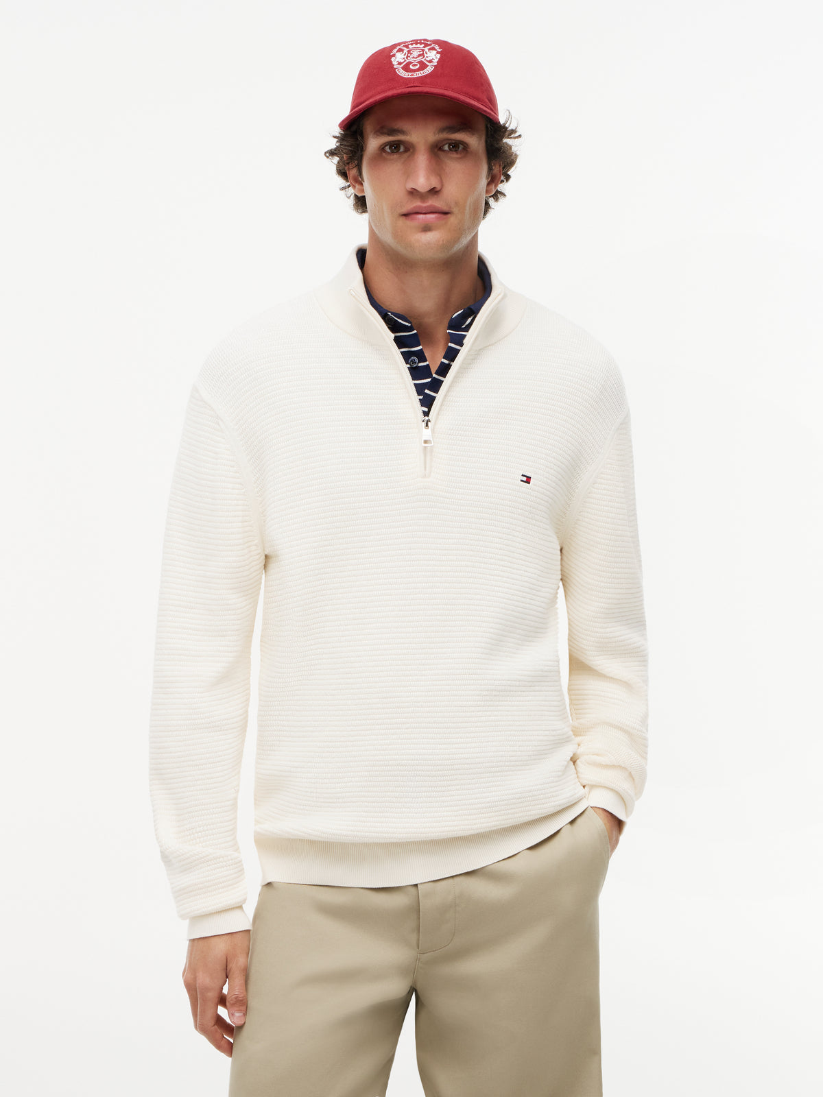 Tommy Hilfiger Seasonal Structure Zip Mock – Ecru