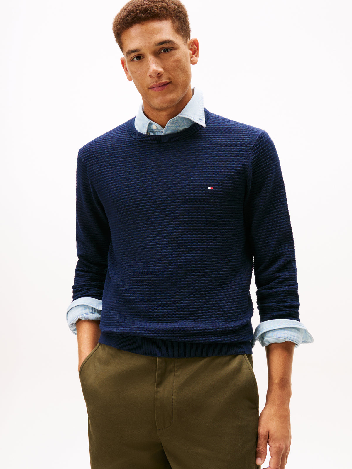 Textured Knit Crew Neck Jumper Navy