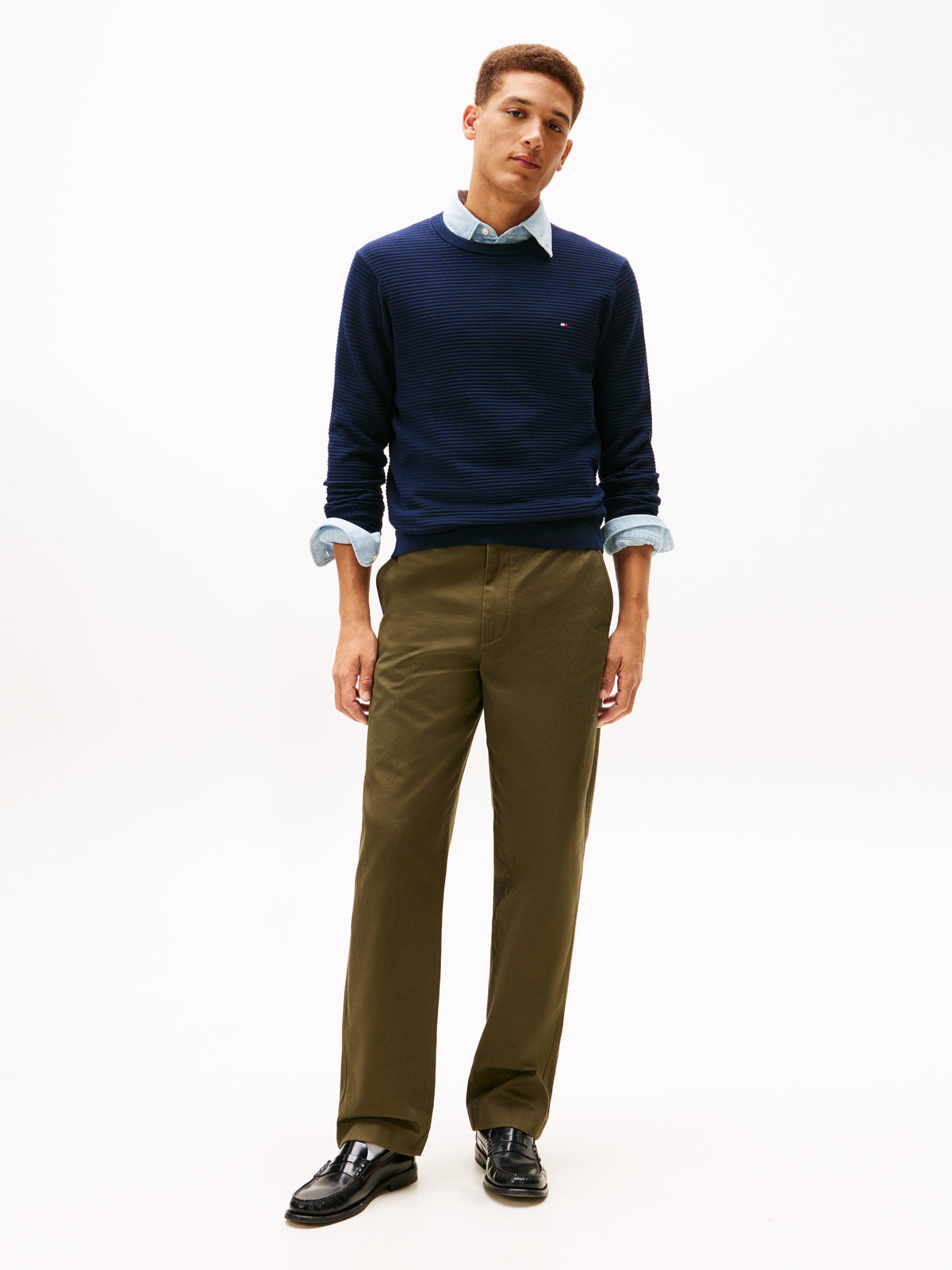 Textured Knit Crew Neck Jumper Navy