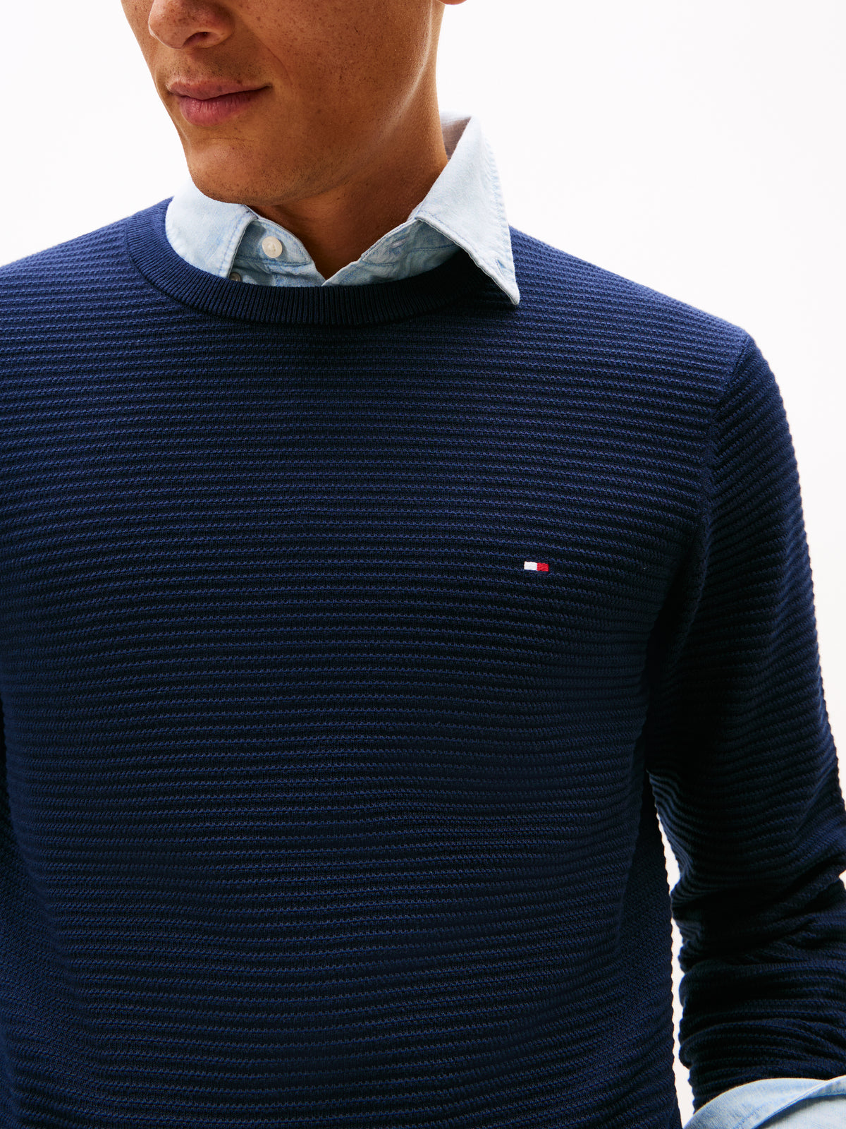 Textured Knit Crew Neck Jumper Navy