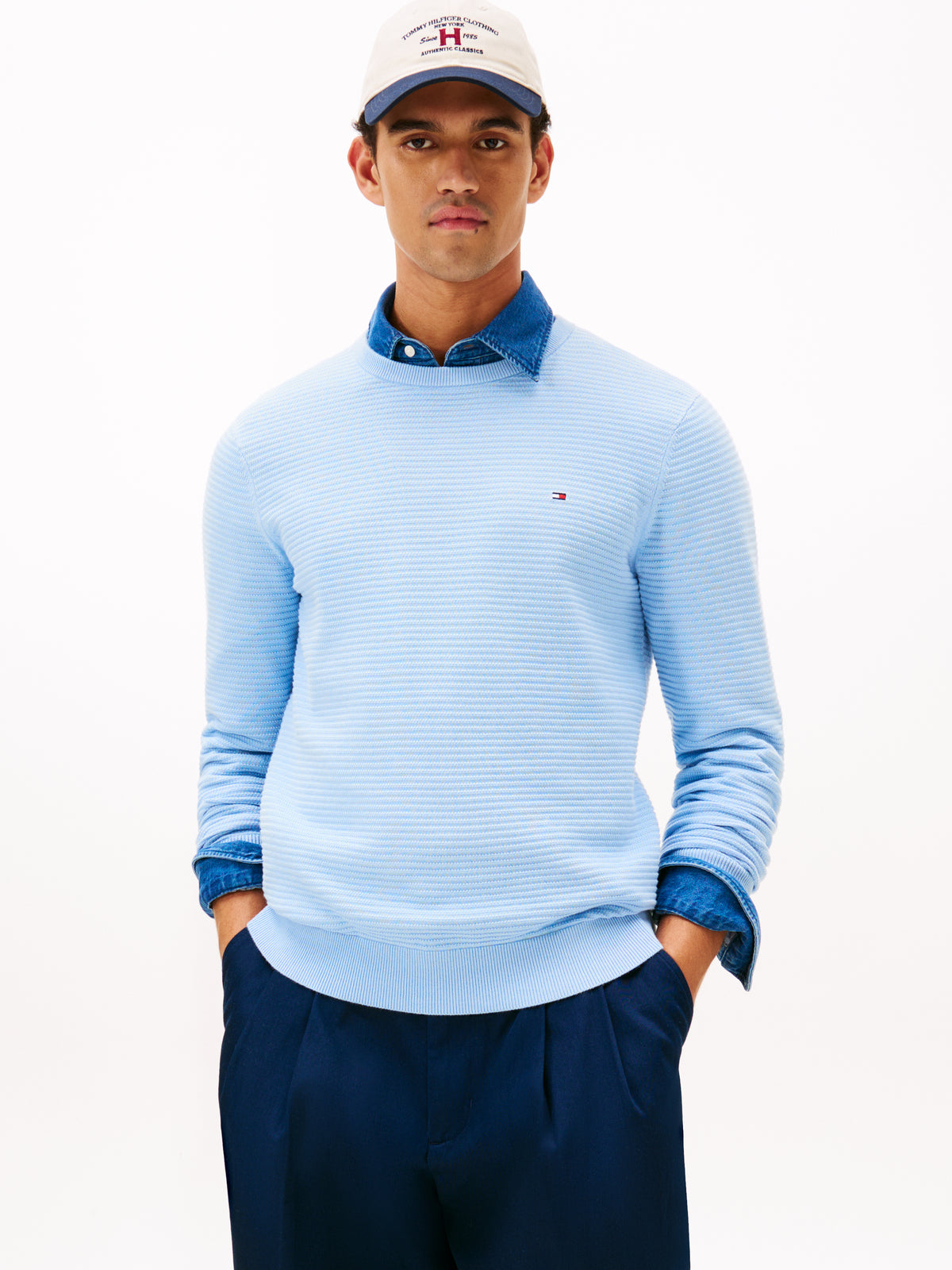 Textured Knit Crew Neck Jumper in Well Water