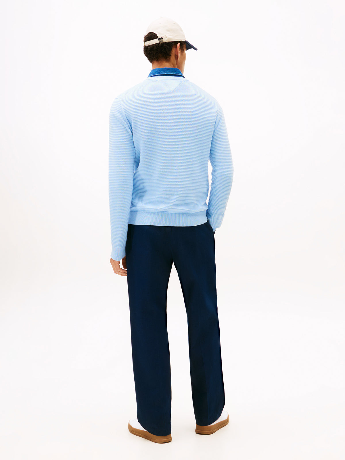 Textured Knit Crew Neck Jumper in Well Water