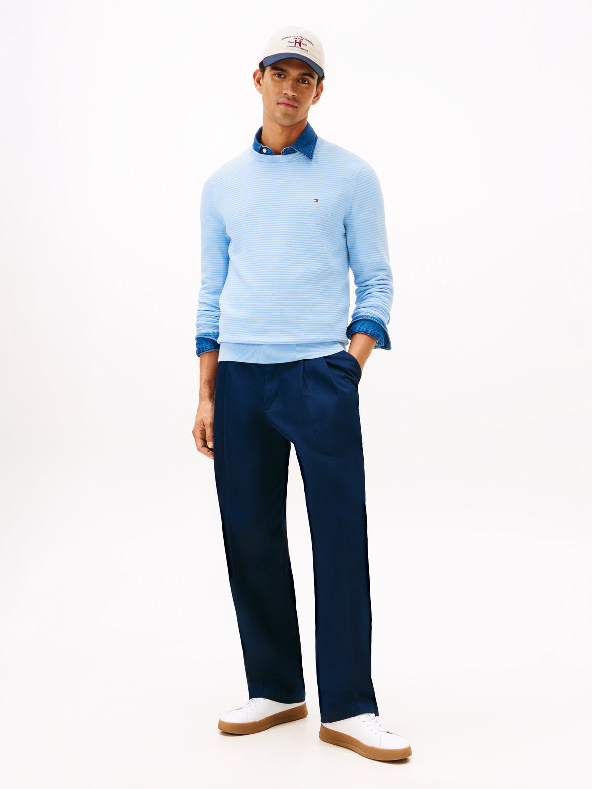 Textured Knit Crew Neck Jumper in Well Water
