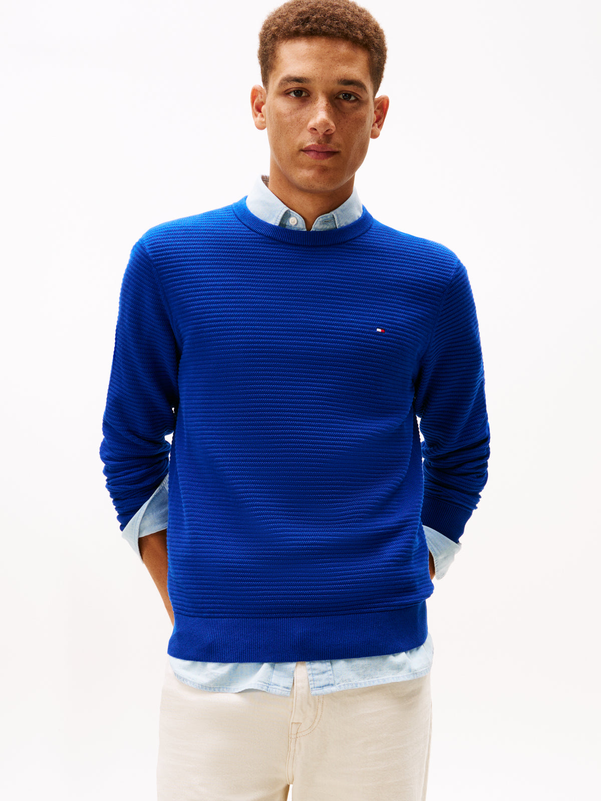 Textured Knit Crew Neck Jumper bold blue
