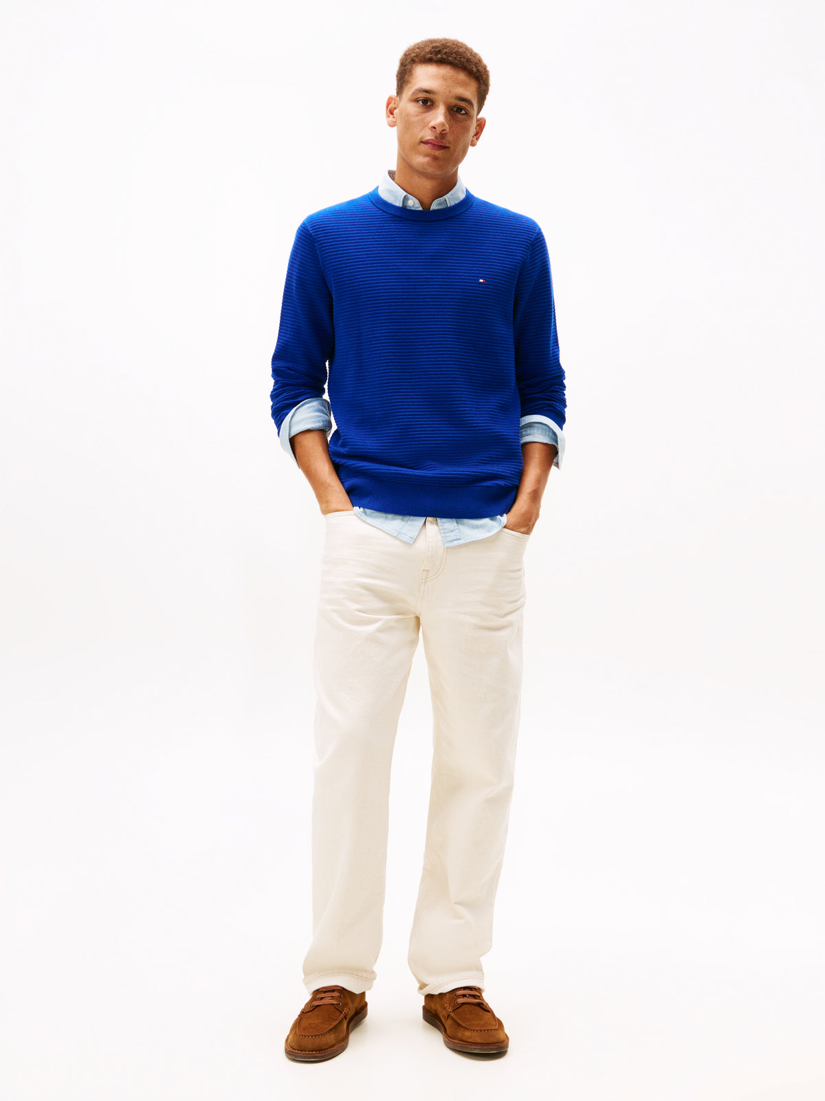 Textured Knit Crew Neck Jumper bold blue
