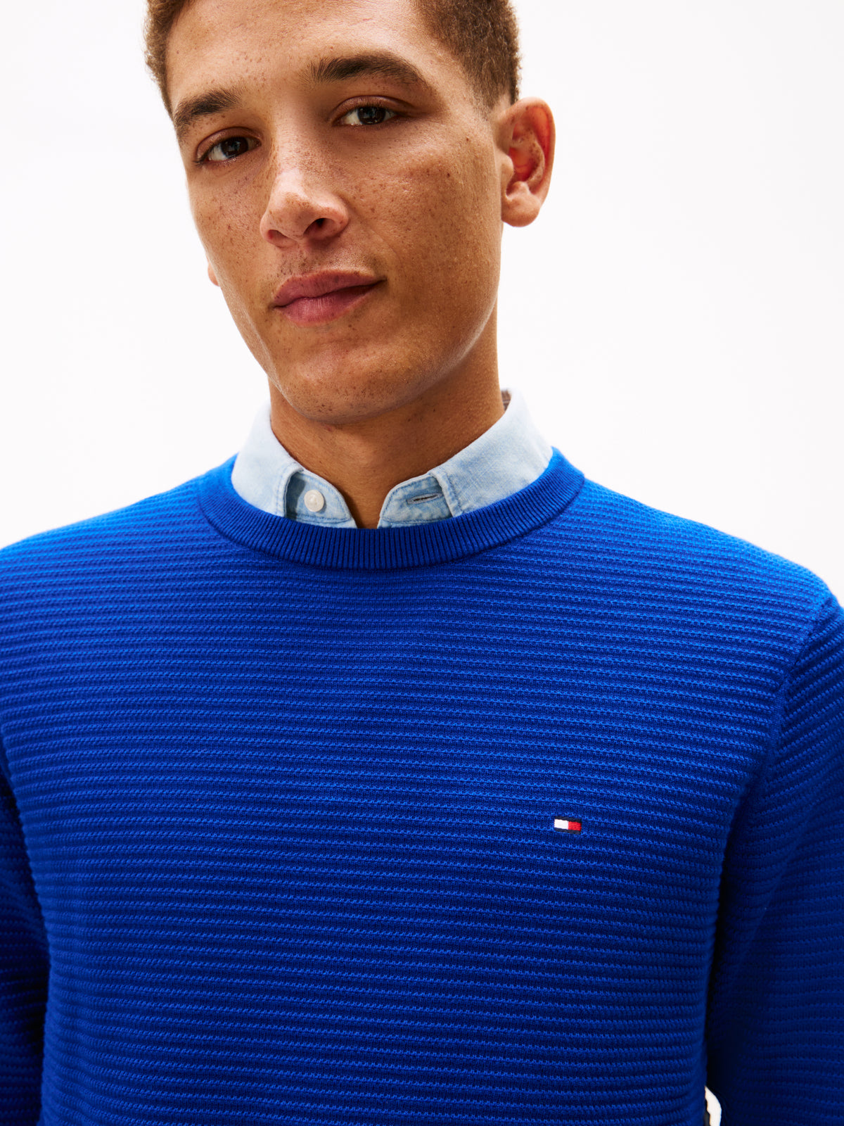 Textured Knit Crew Neck Jumper bold blue