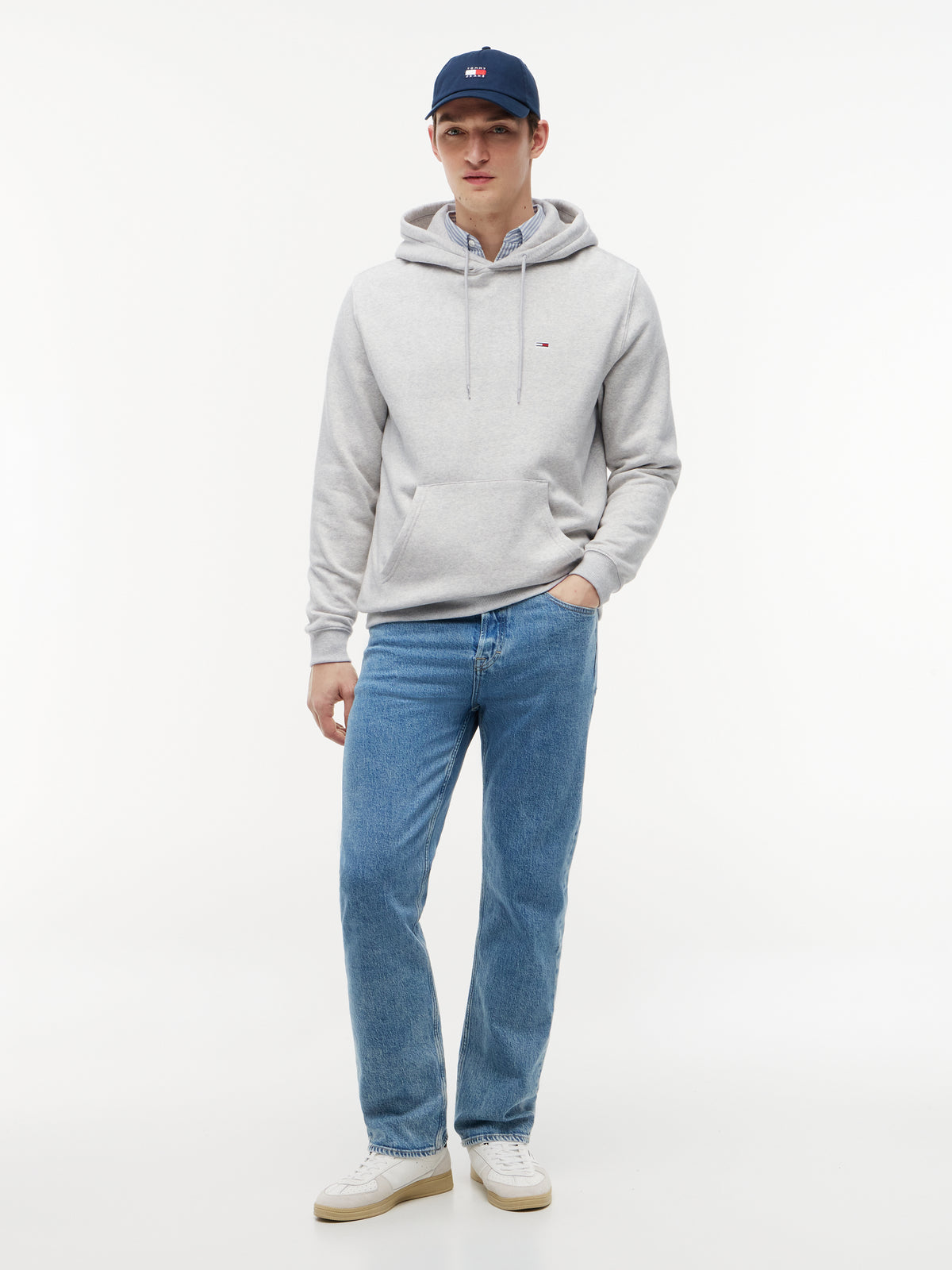 Tommy Jeans Tommy Flag Brushed Fleece Hoody – Light Grey