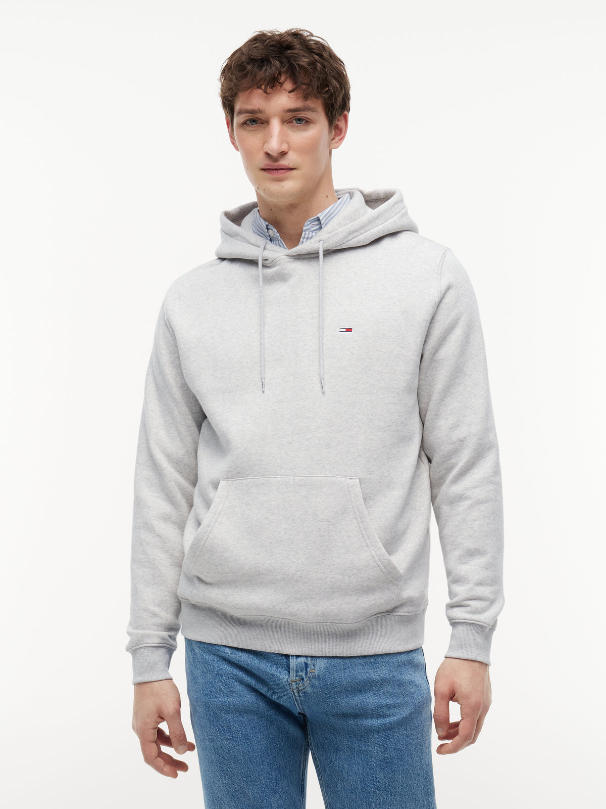 Tommy Jeans Tommy Flag Brushed Fleece Hoody – Light Grey