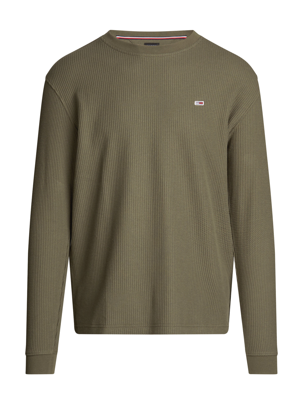 Tommy Jeans Waffle Long Sleeve Tee. Featuring soft waffle-knit fabric and subtle branding, this long-sleeve top is perfect for casual outings or layering.